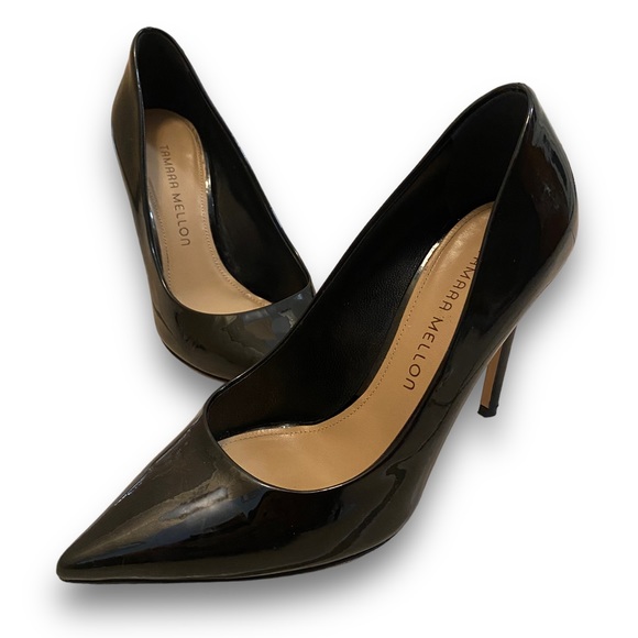 Tamarra Mellon Rebel Eel 105 Jet Black Patent Office Pump Heels US 5.5 EU 36 - Picture 1 of 16